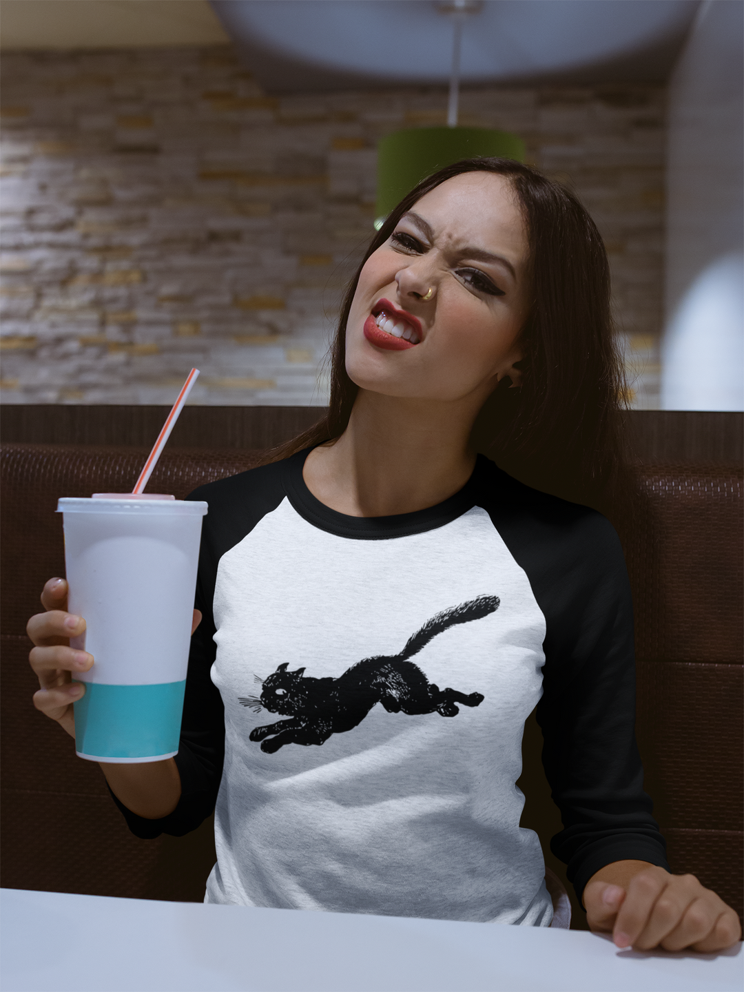 Black Cat 9 Lives Halloween 3/4 sleeve raglan shirt