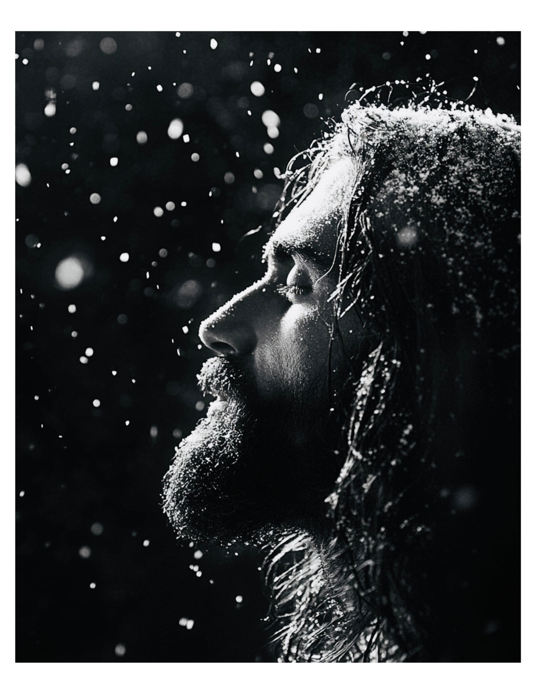 Jesus in the Snow -Black and White Winter Art Print 8" x 10"