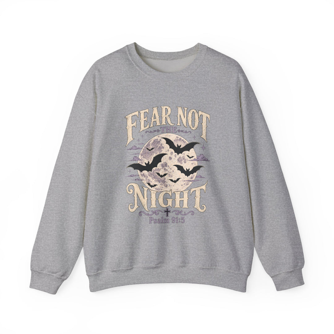 Crewneck Sweatshirt — "Fear Not the Night" Bat & Psalm 91:5 Christian Graphic