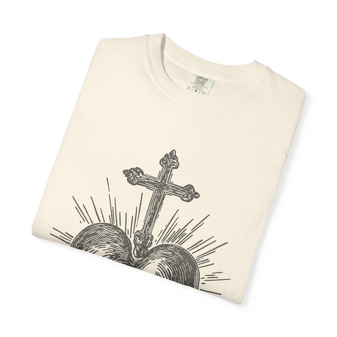 Sacred Heart Cross T-Shirt — Vintage Religious Graphic Tee