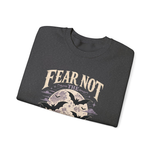 Crewneck Sweatshirt — "Fear Not the Night" Bat & Psalm 91:5 Christian Graphic