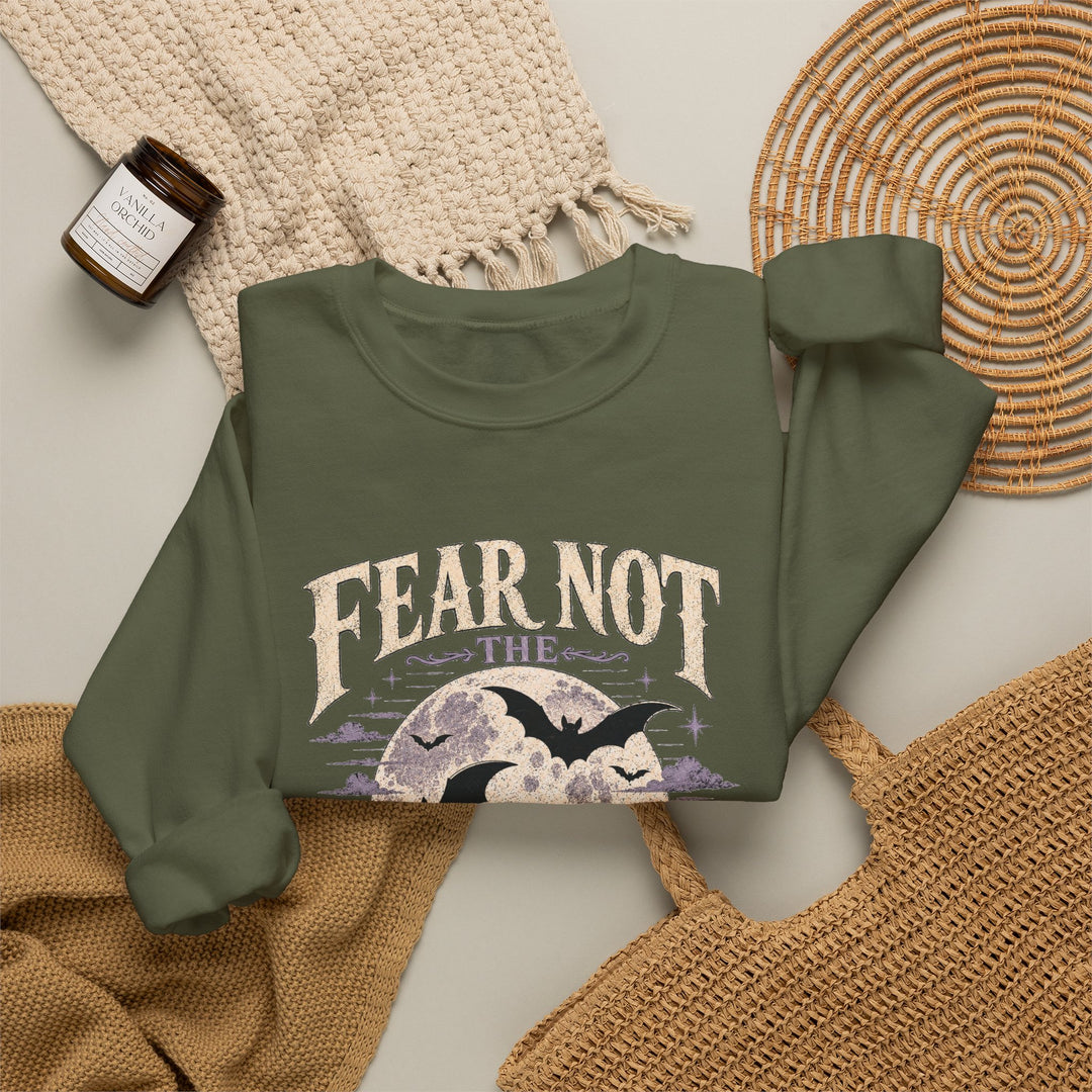 Crewneck Sweatshirt — "Fear Not the Night" Bat & Psalm 91:5 Christian Graphic