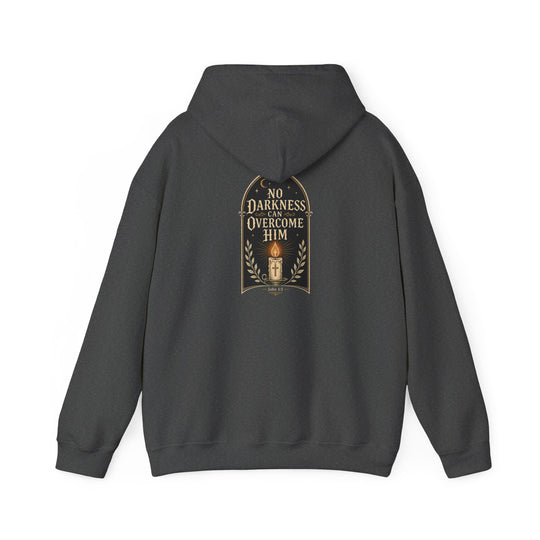 Hoodie — "No Darkness Can Overcome Him" Inspirational Lantern Hoodie