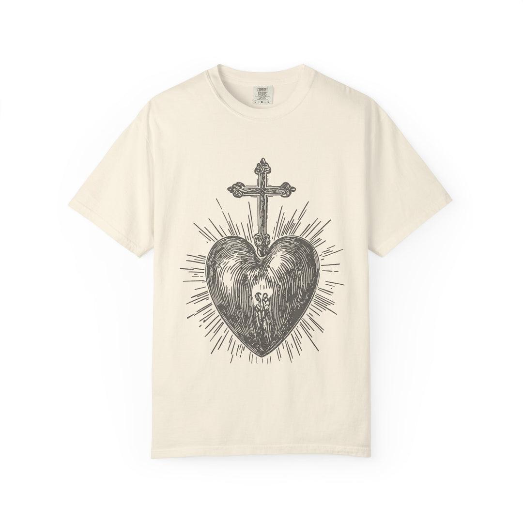 Sacred Heart Cross T-Shirt — Vintage Religious Graphic Tee
