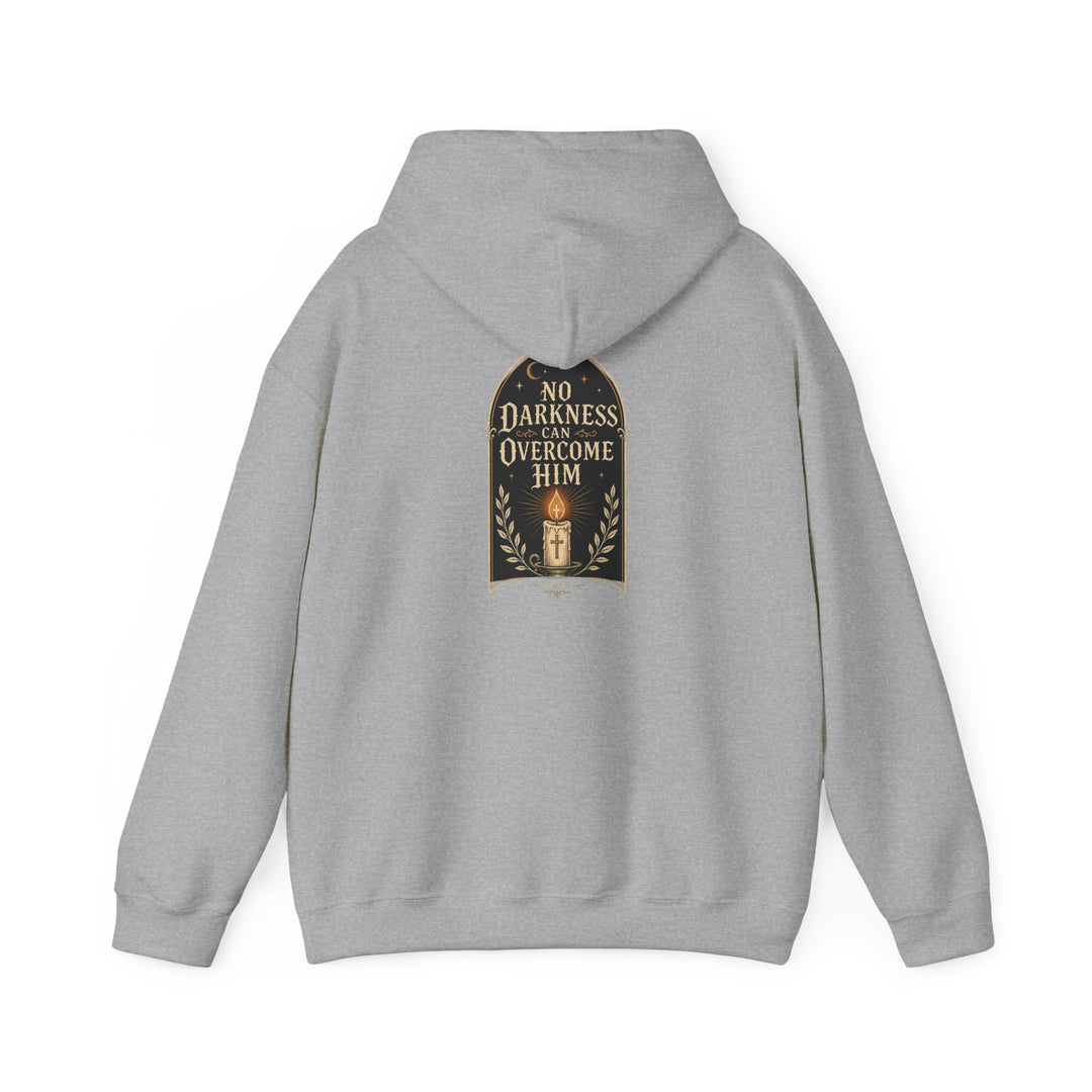 Hoodie — "No Darkness Can Overcome Him" Inspirational Lantern Hoodie