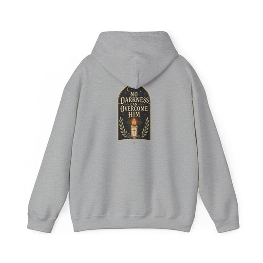 Hoodie — "No Darkness Can Overcome Him" Inspirational Lantern Hoodie