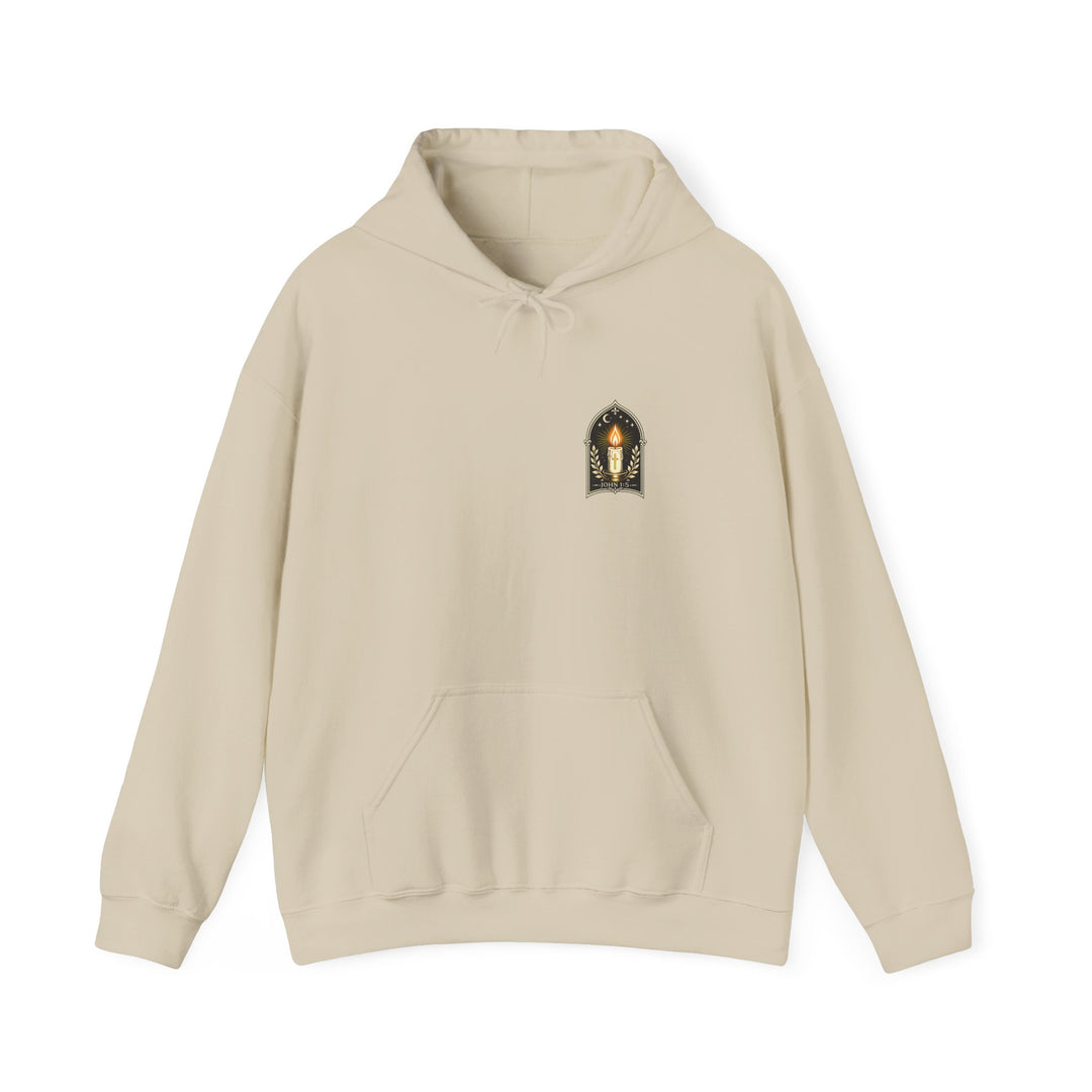 Hoodie — "No Darkness Can Overcome Him" Inspirational Lantern Hoodie