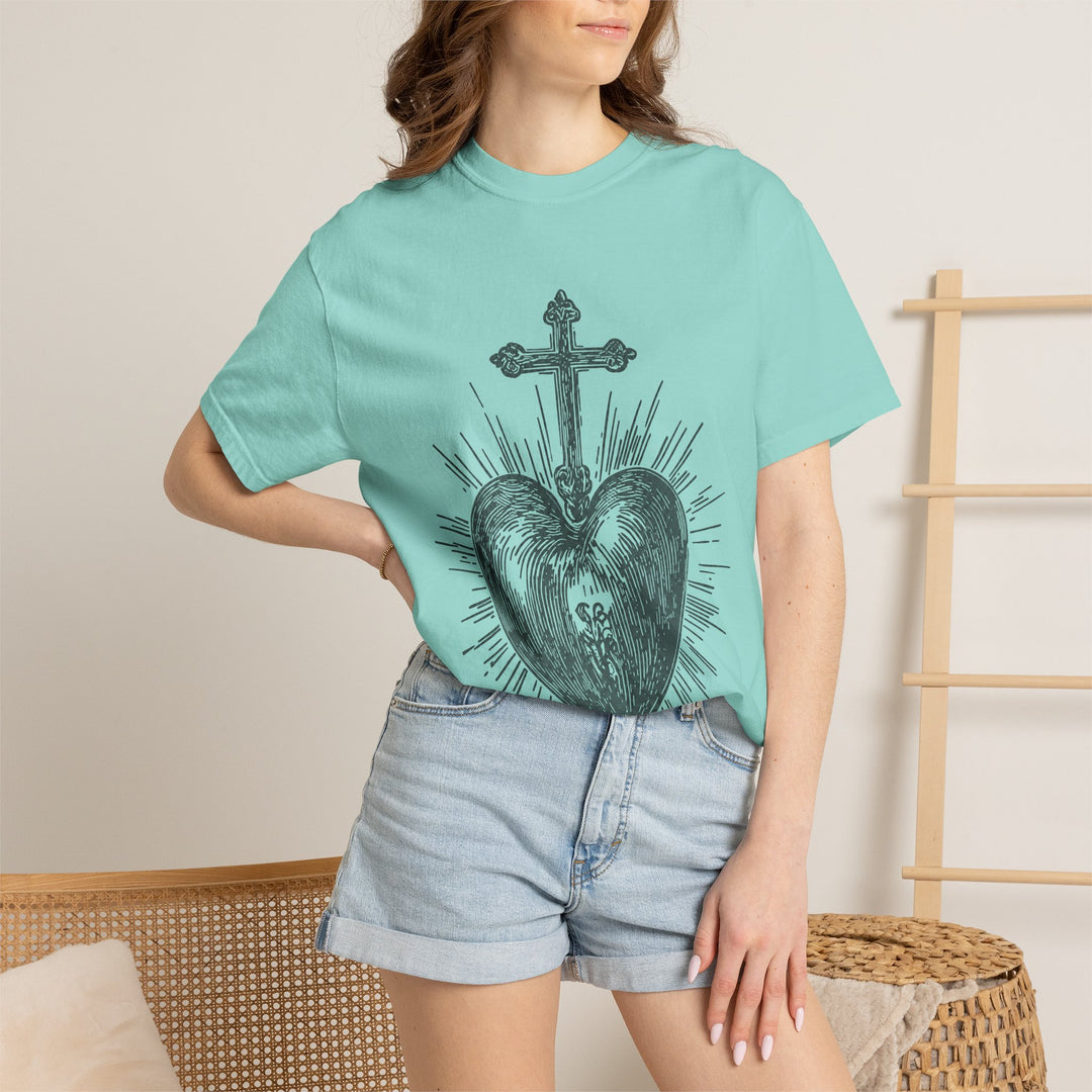 Sacred Heart Cross T-Shirt — Vintage Religious Graphic Tee