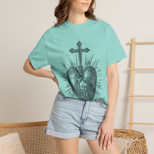 Sacred Heart Cross T-Shirt — Vintage Religious Graphic Tee