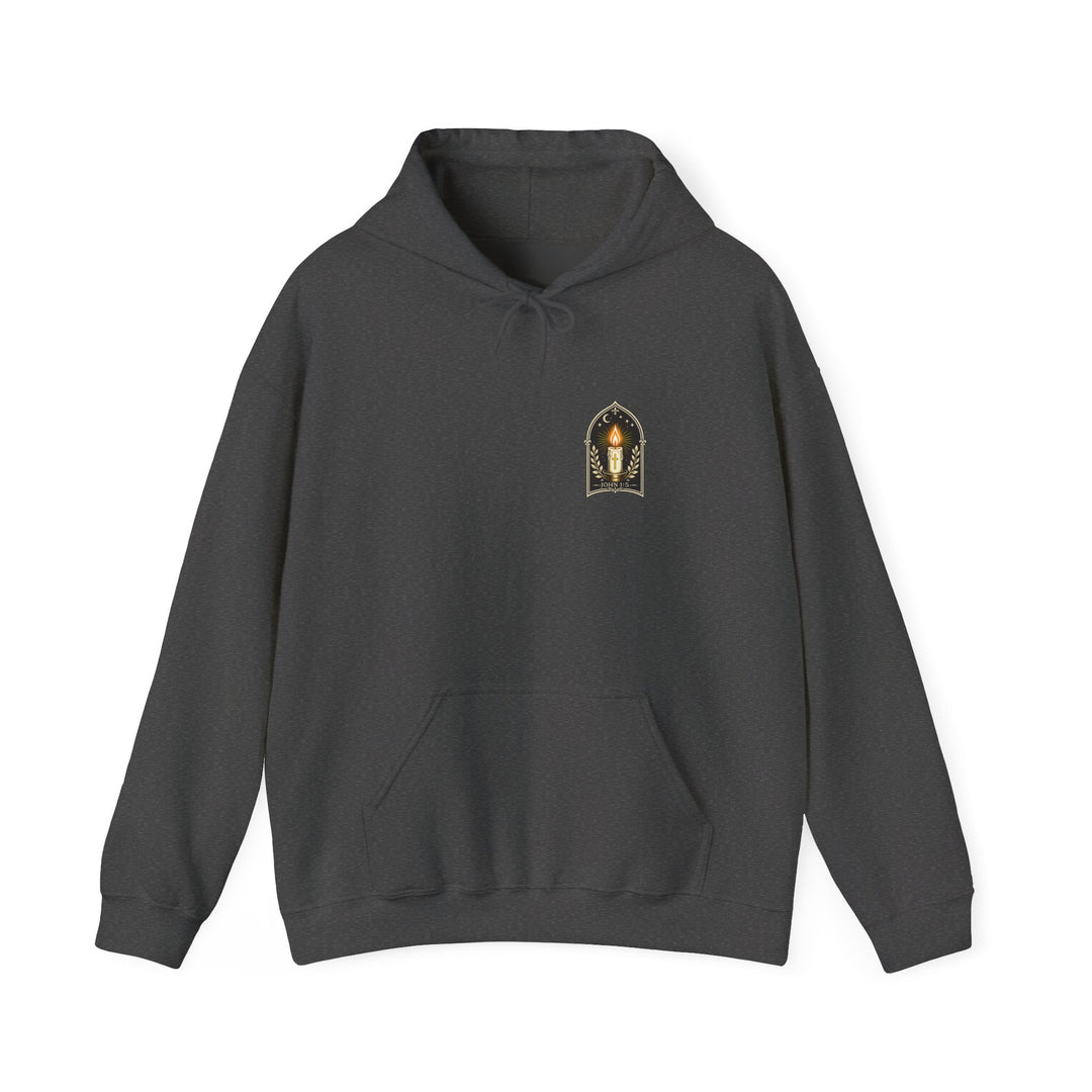 Hoodie — "No Darkness Can Overcome Him" Inspirational Lantern Hoodie