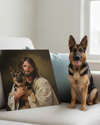 Personalized Jesus with Dog/Cat Christian Art