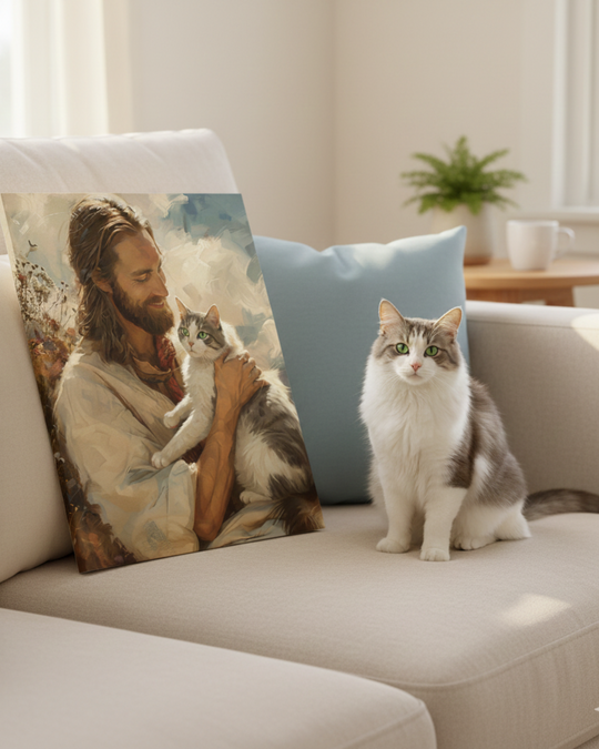Customizable Cat Christian Art Painting Print