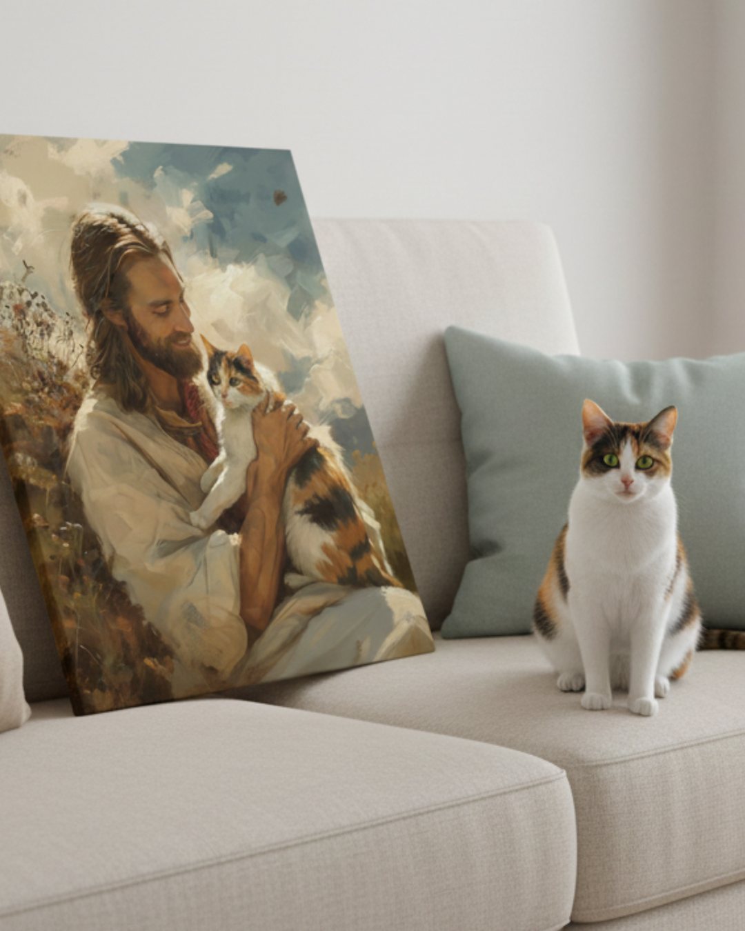 Customizable Cat Christian Art Painting Print