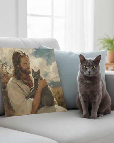 Personalized Jesus with Cat/Dog Christian Art