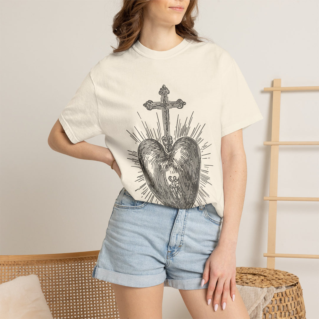 Sacred Heart Cross T-Shirt — Vintage Religious Graphic Tee
