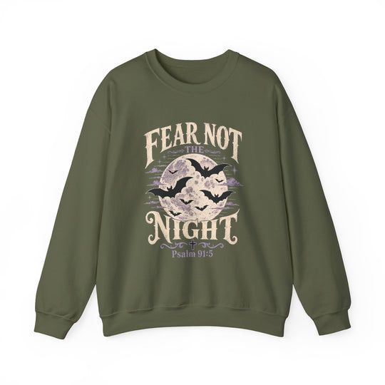 Crewneck Sweatshirt — "Fear Not the Night" Bat & Psalm 91:5 Christian Graphic