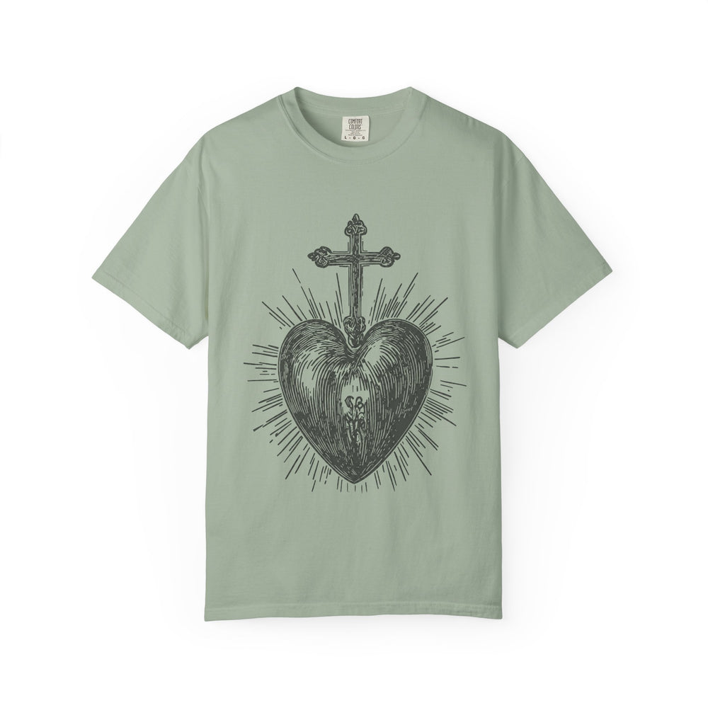 Sacred Heart Cross T-Shirt — Vintage Religious Graphic Tee
