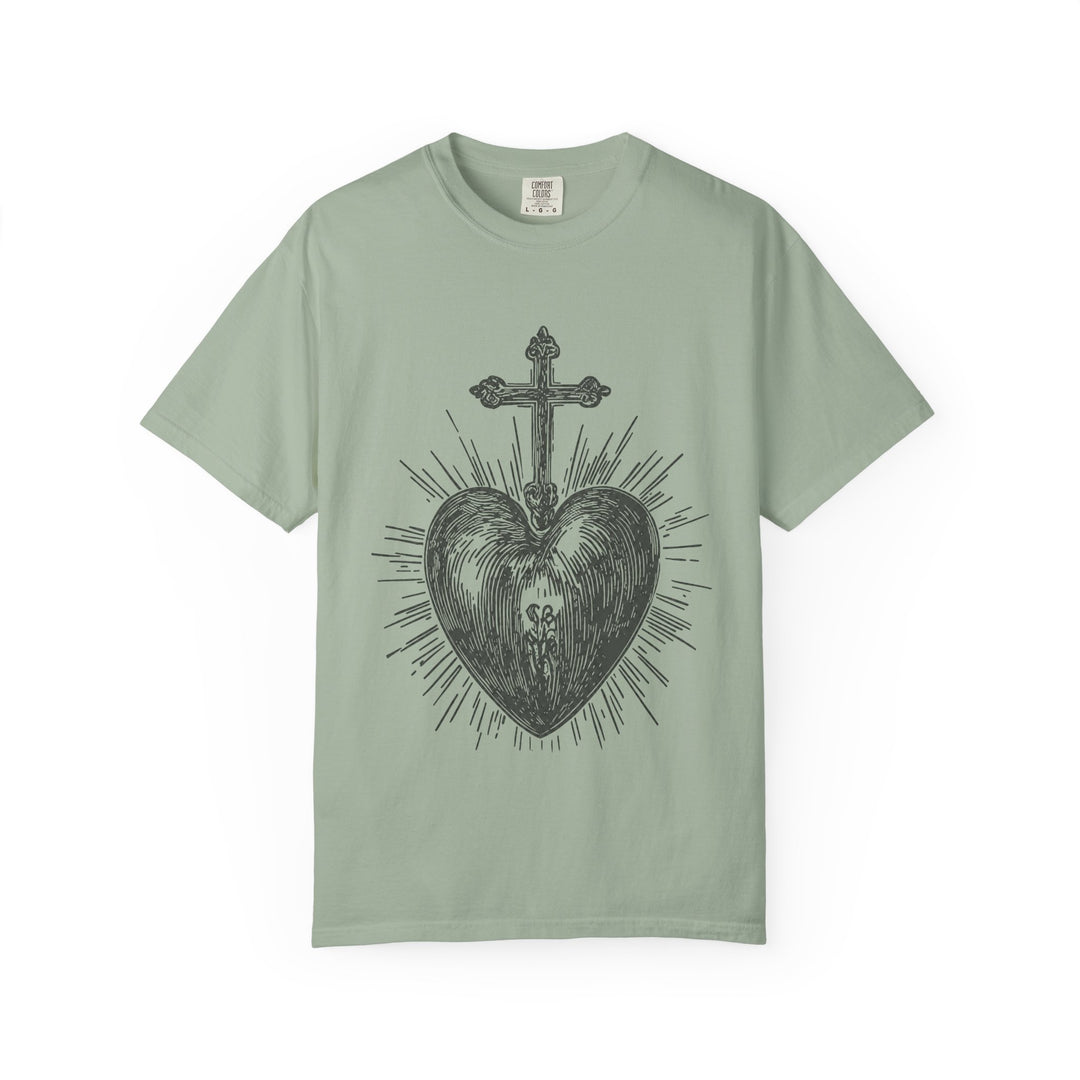 Sacred Heart Cross T-Shirt — Vintage Religious Graphic Tee