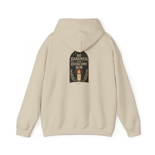 Hoodie — "No Darkness Can Overcome Him" Inspirational Lantern Hoodie