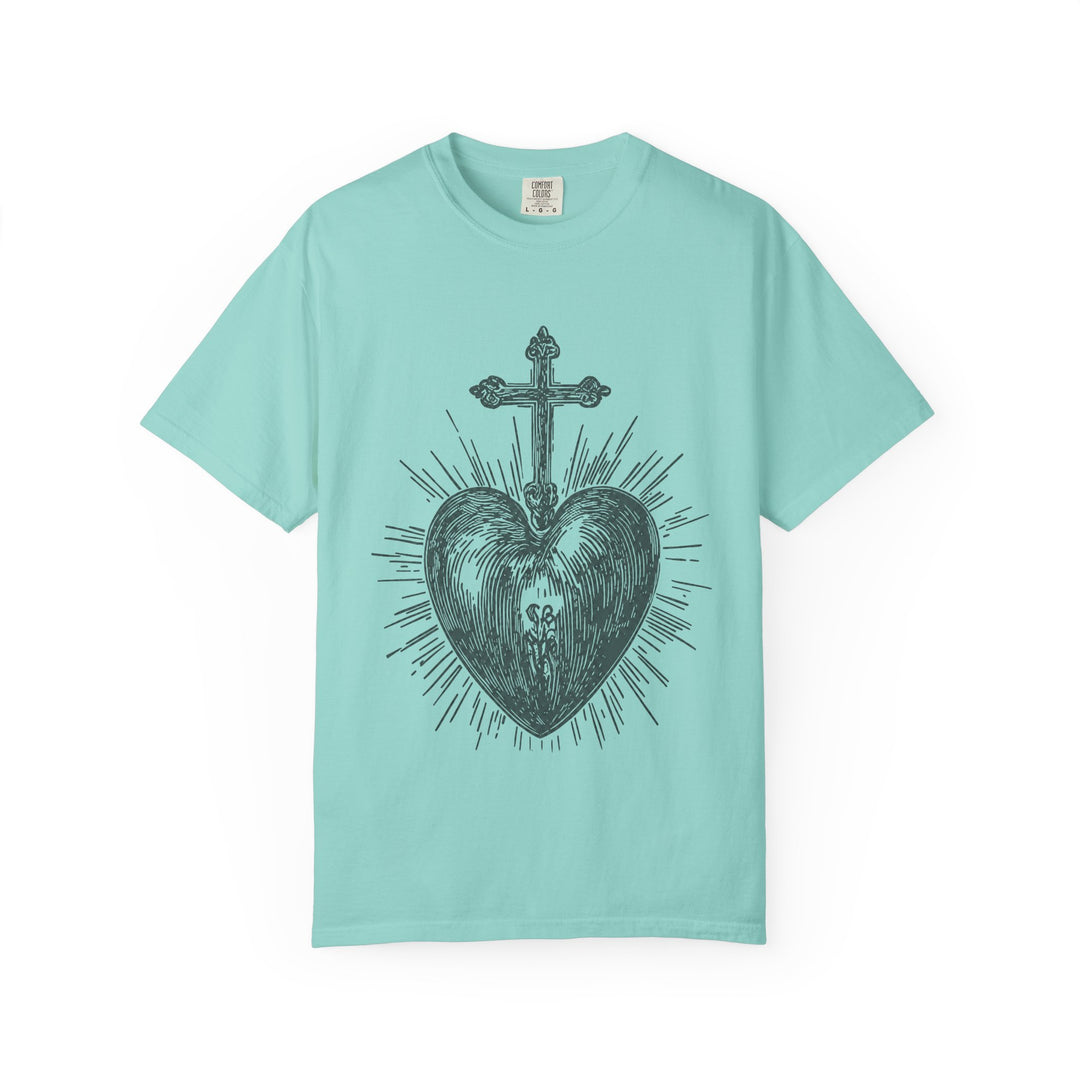 Sacred Heart Cross T-Shirt — Vintage Religious Graphic Tee