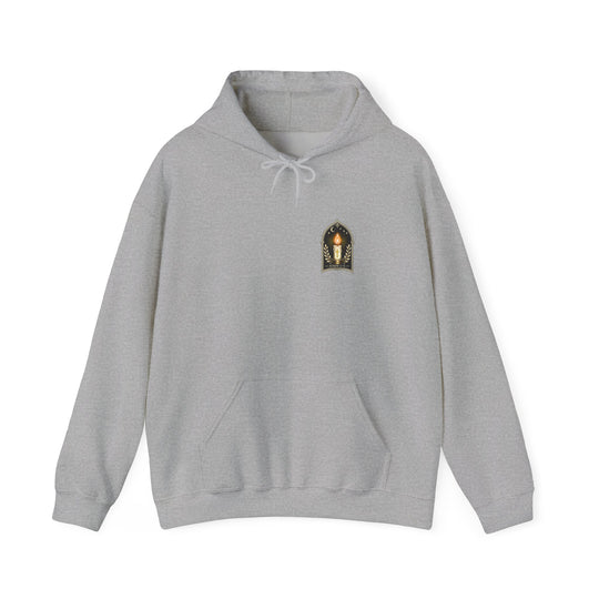 Hoodie — "No Darkness Can Overcome Him" Inspirational Lantern Hoodie
