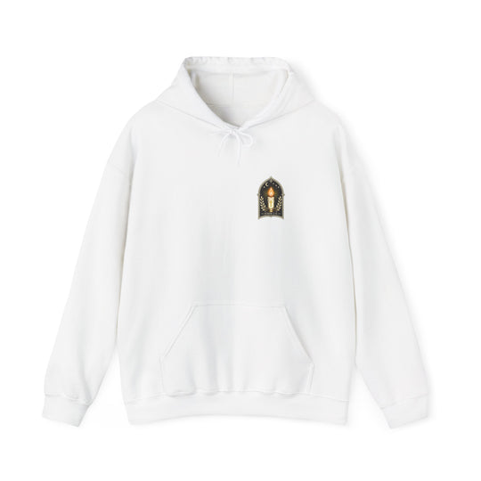 Hoodie — "No Darkness Can Overcome Him" Inspirational Lantern Hoodie