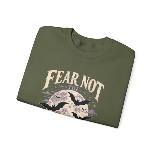 Crewneck Sweatshirt — "Fear Not the Night" Bat & Psalm 91:5 Christian Graphic