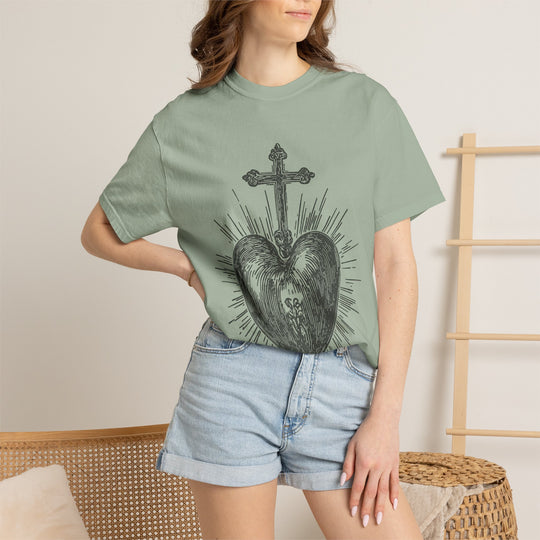 Sacred Heart Cross T-Shirt — Vintage Religious Graphic Tee