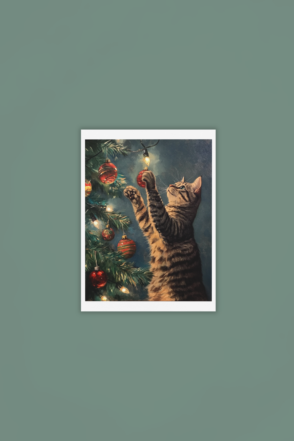 Cat with Ornament Christmas Art Print 8" x 10"