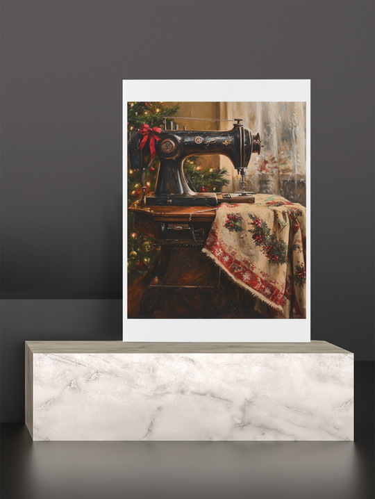 Vintage Sewing Machine Christmas Art Print 8" x 10"