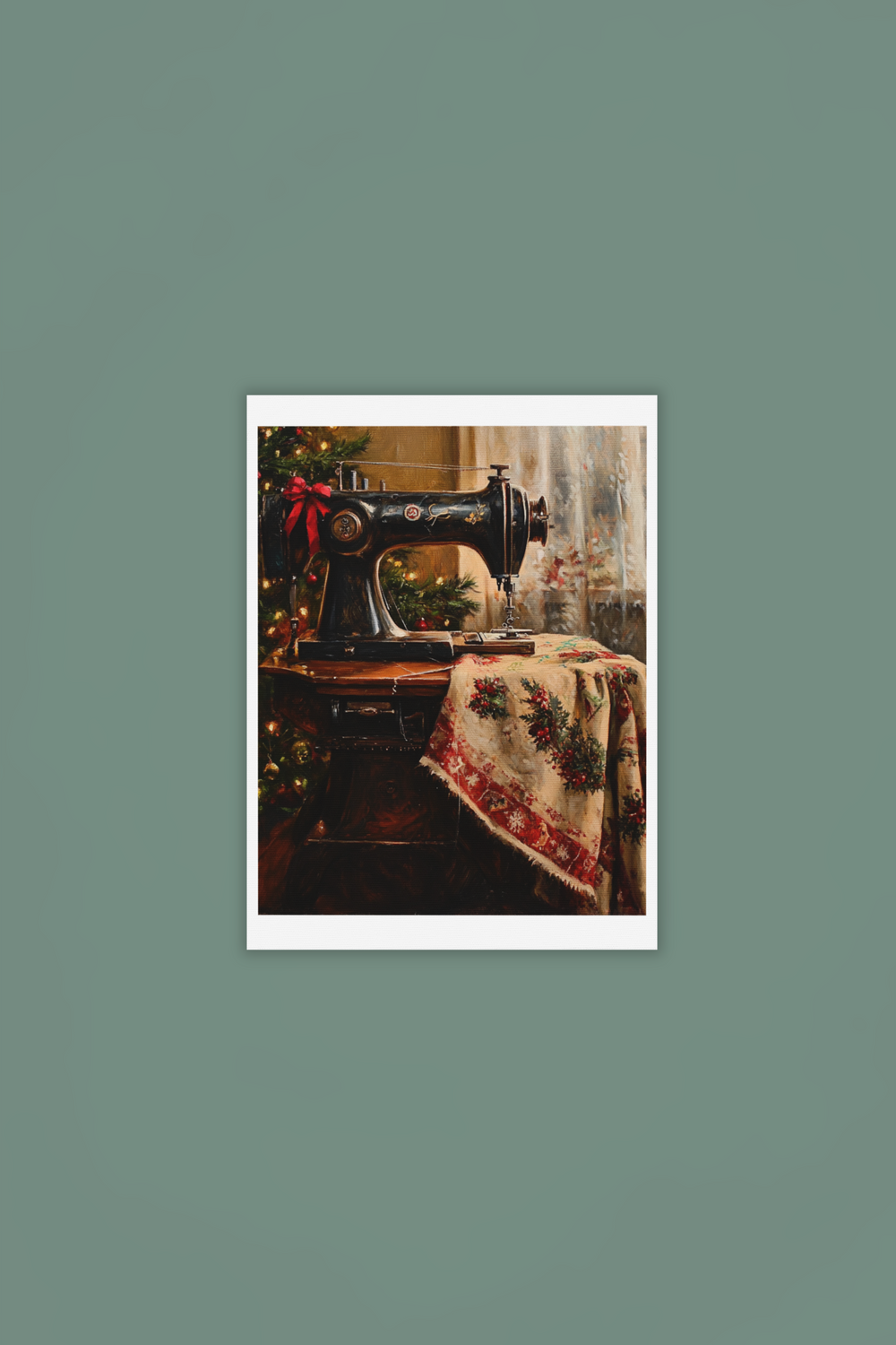 Vintage Sewing Machine Christmas Art Print 8" x 10"