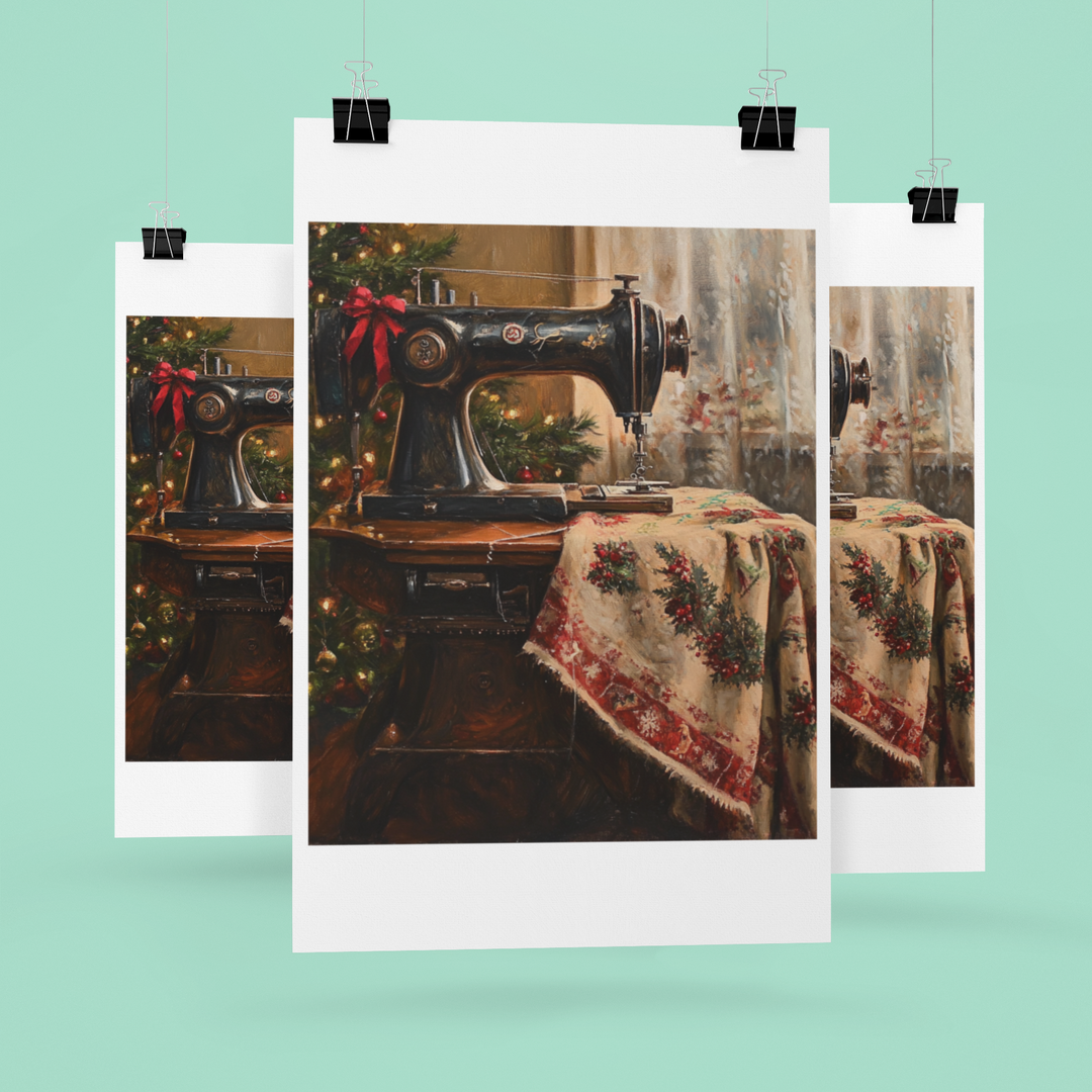 Vintage Sewing Machine Christmas Art Print 8" x 10"