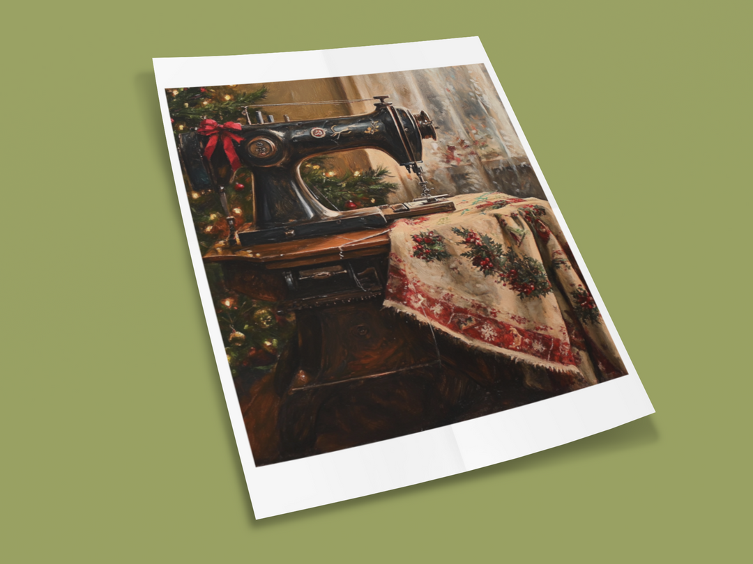 Vintage Sewing Machine Christmas Art Print 8" x 10"