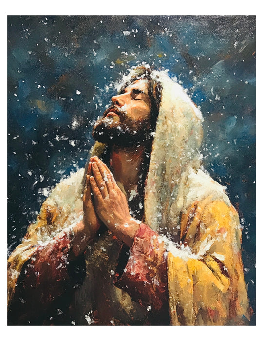 Jesus Praying in the Snow Christian Art Print 8" x 10"