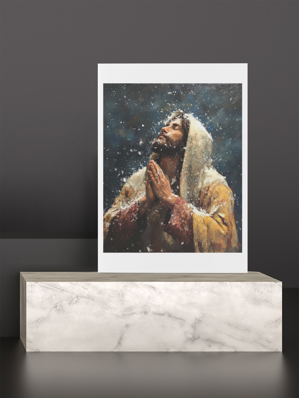 Jesus Praying in the Snow Christian Art Print 8" x 10"