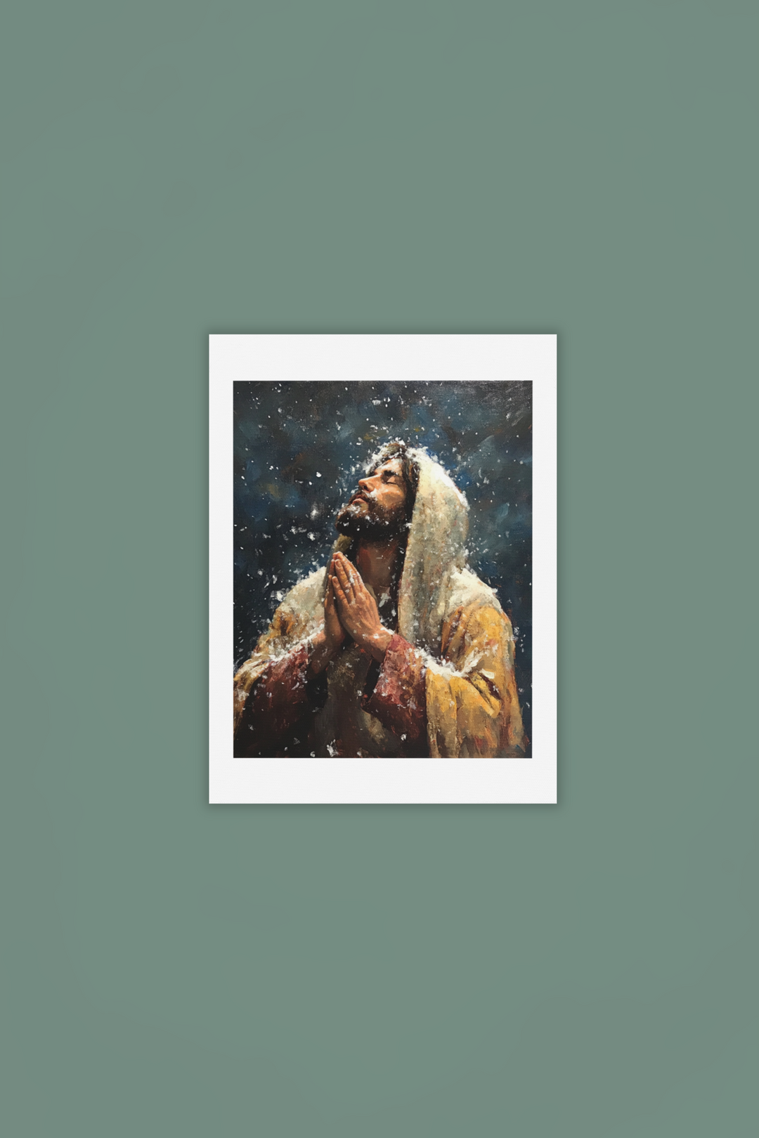 Jesus Praying in the Snow Christian Art Print 8" x 10"