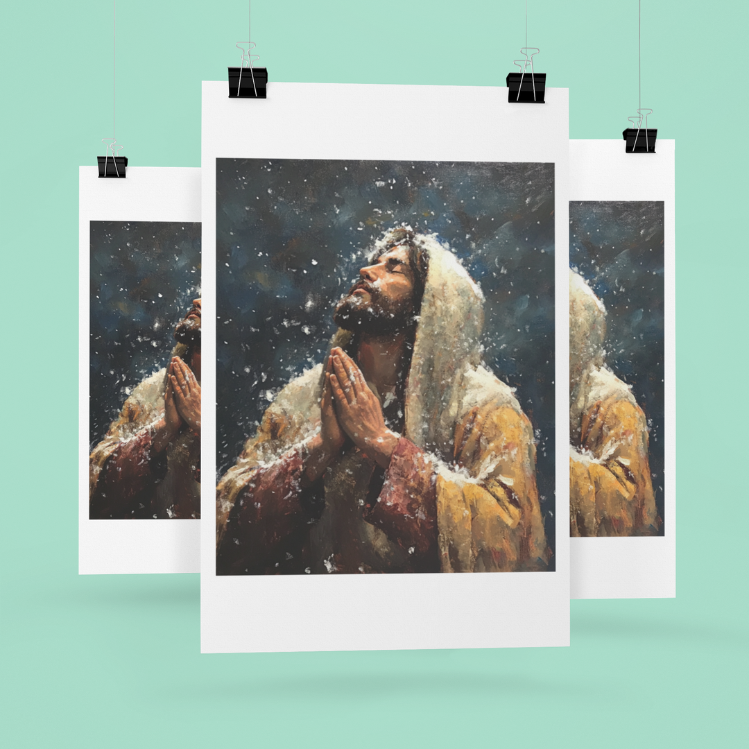 Jesus Praying in the Snow Christian Art Print 8" x 10"