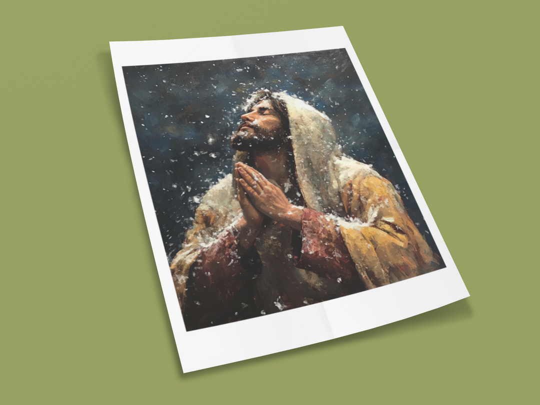 Jesus Praying in the Snow Christian Art Print 8" x 10"