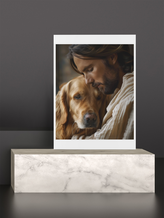 Jesus with Golden Retriever Dog Christian Art Print 8" x 10"