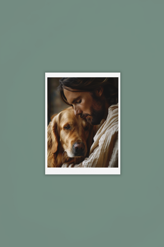 Jesus with Golden Retriever Dog Christian Art Print 8" x 10"