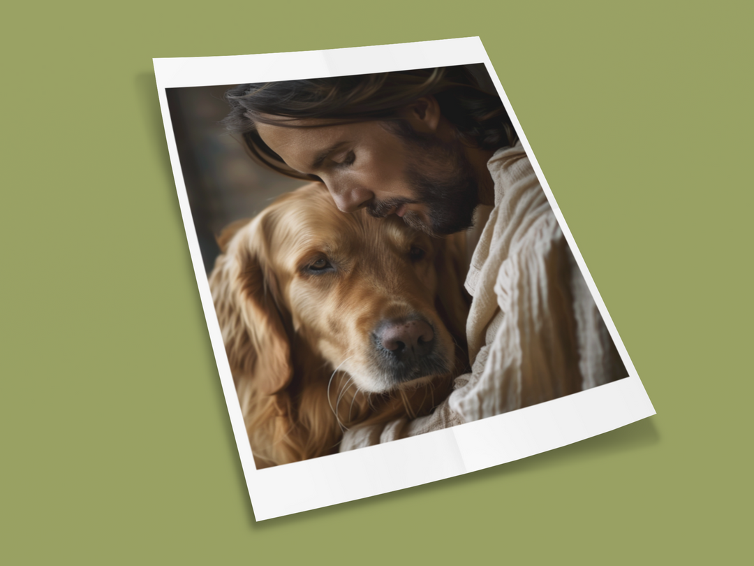 Jesus with Golden Retriever Dog Christian Art Print 8" x 10"