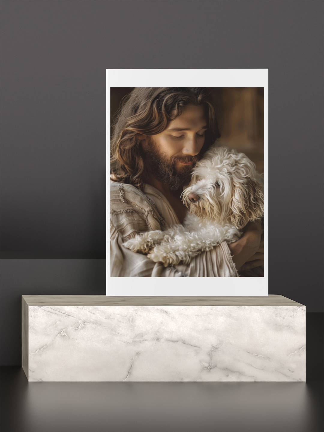 Jesus with Labradoodle Dog Christian Art Print 8" x 10"