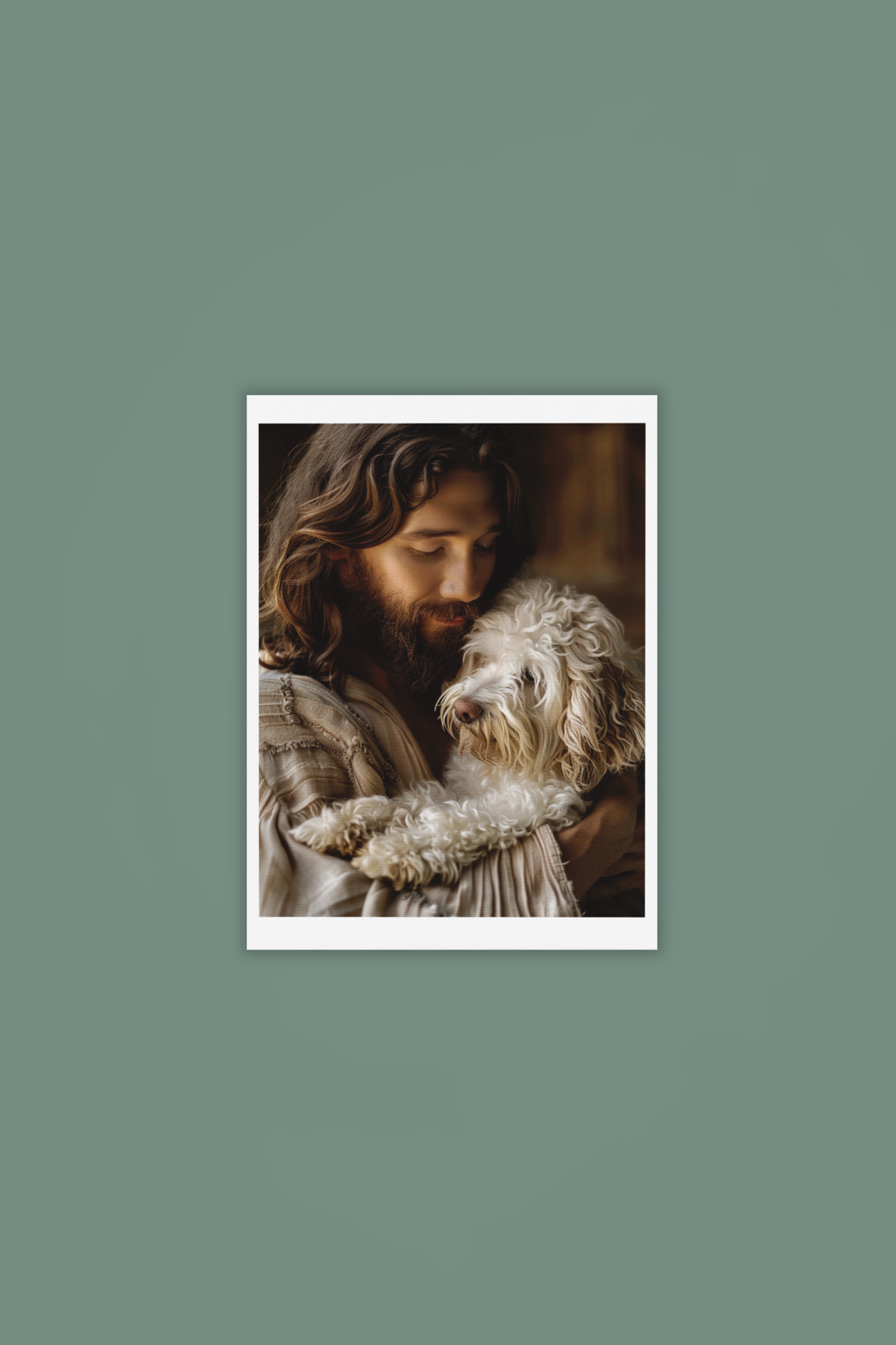 Jesus with Labradoodle Dog Christian Art Print 8" x 10"