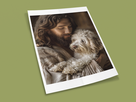 Jesus with Labradoodle Dog Christian Art Print 8" x 10"