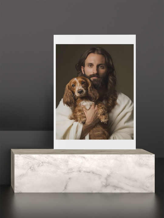 Jesus with Weiner Dog Christian Art Print 8" x 10"