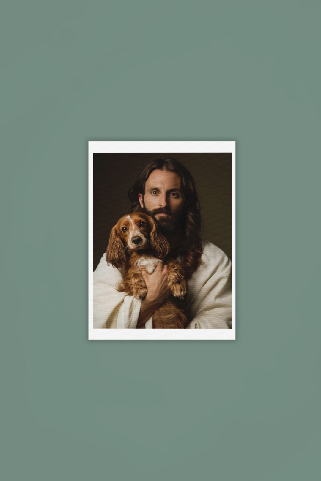 Jesus with Weiner Dog Christian Art Print 8" x 10"