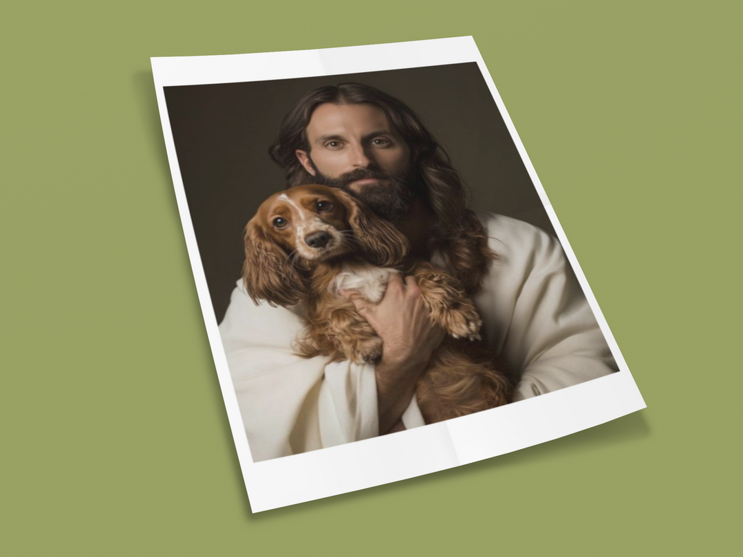 Jesus with Weiner Dog Christian Art Print 8" x 10"