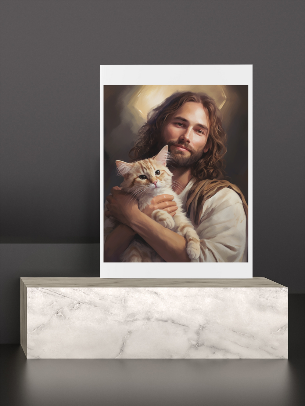 Jesus with Cat Christian Art Print 8" x 10"