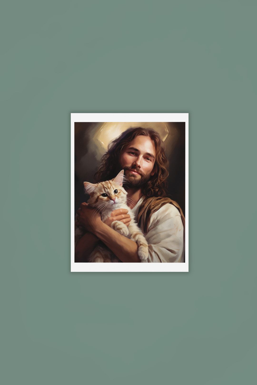 Jesus with Cat Christian Art Print 8" x 10"