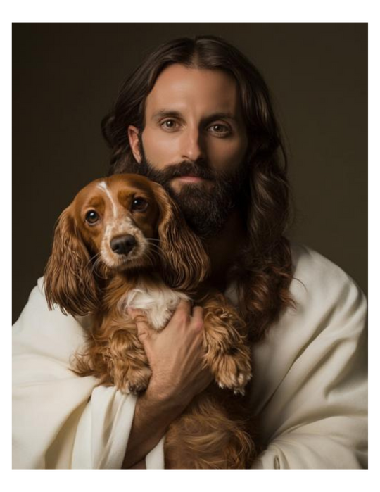 Jesus with Weiner Dog Christian Art Print 8" x 10"